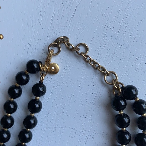 J Crew Pom Pom Necklace Wooden Beads‎ bohemian festive black beige gold - Picture 3 of 7